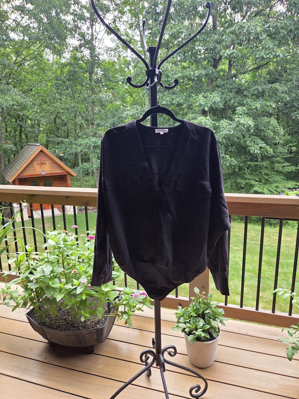 Good American Black Long Sleeve V-Neck Bodysuit
